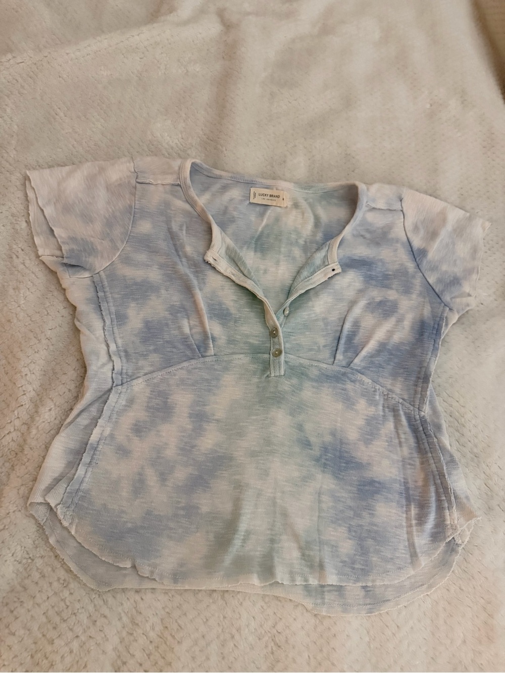 Lucky Brand Light Blue Tie-Dye Short Sleeve Henley